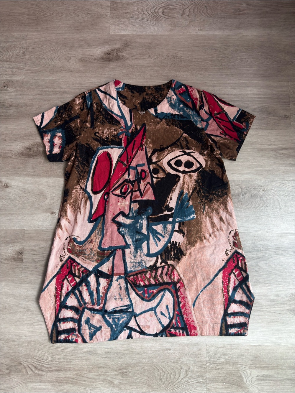Abstract Picasso Style Face Print Lagenlook Cotton- blend Tunic Blouse/ DressXXL